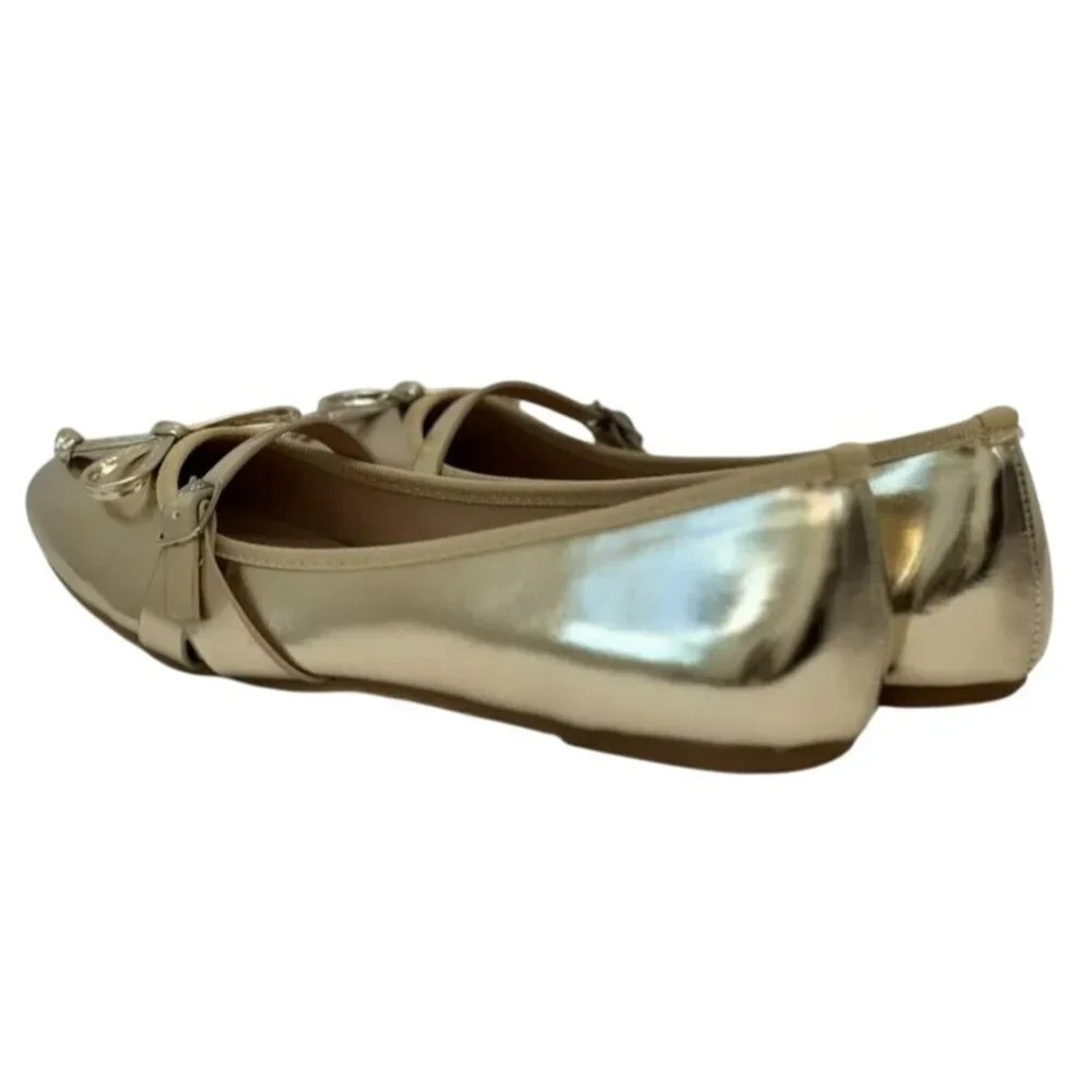 CHASE + CHLOE / Fergie-1/ Metallic Gold Ballet / Flats / With Bow Detail
